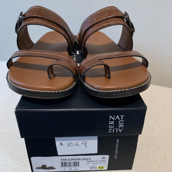 Naturalizer Karlie Toe Loop Sandals Croco Brown Leather with Buckle Size 9.5 - Picture 10 of 10